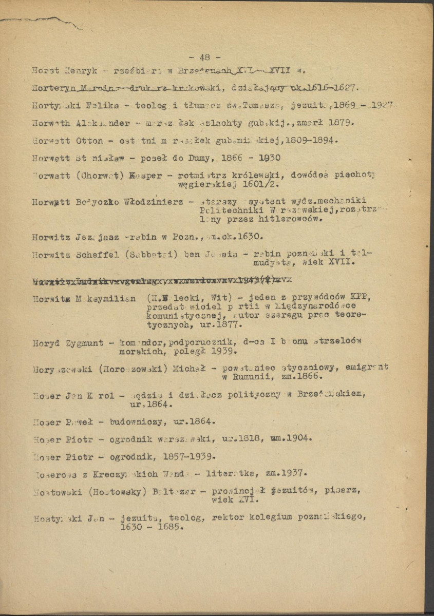 pismo z dnia 1 lutego 1958 r. redaktora naczelnego Polskiego Słownika Biograficznego profesora Kazimierza Lepszego w sprawie haseł na literę H do X tomu wraz z wykazem nazwisk osób przewidzianych do zamieszczenia ich biogramów w przewidzianym wydawnictwie, skan 47
