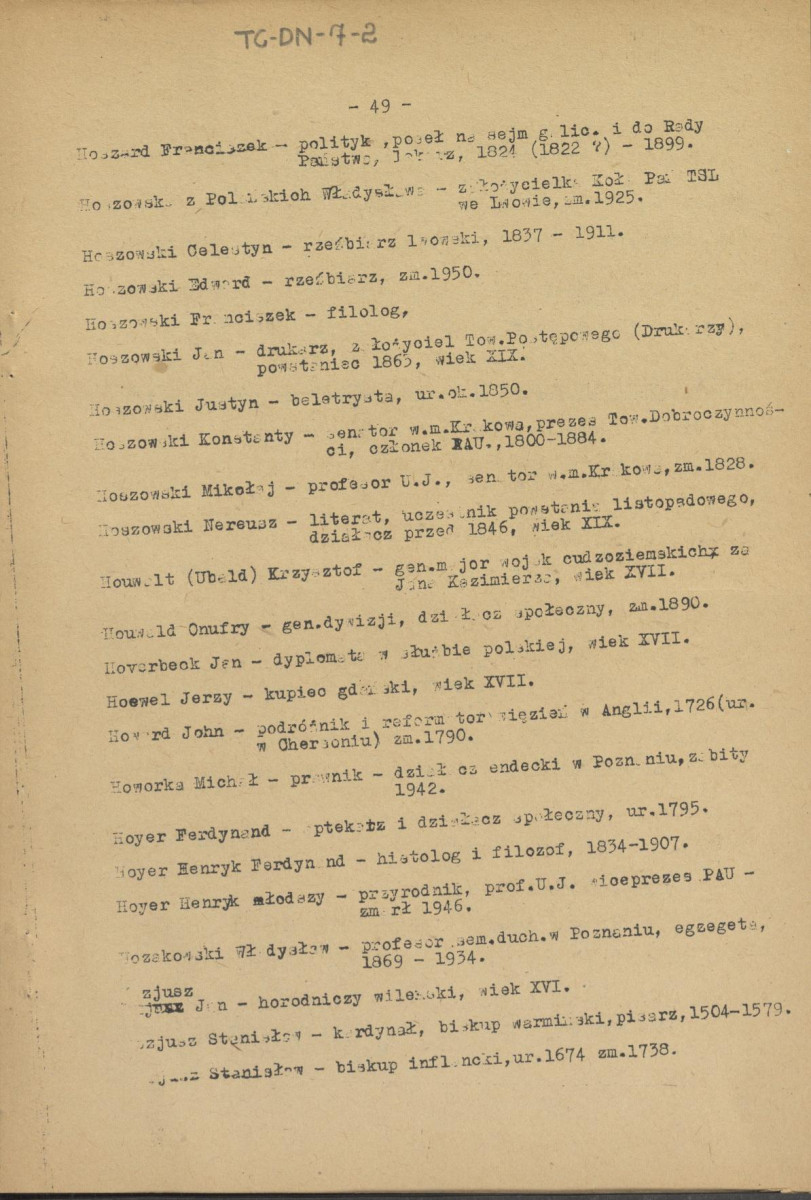 pismo z dnia 1 lutego 1958 r. redaktora naczelnego Polskiego Słownika Biograficznego profesora Kazimierza Lepszego w sprawie haseł na literę H do X tomu wraz z wykazem nazwisk osób przewidzianych do zamieszczenia ich biogramów w przewidzianym wydawnictwie, skan 48