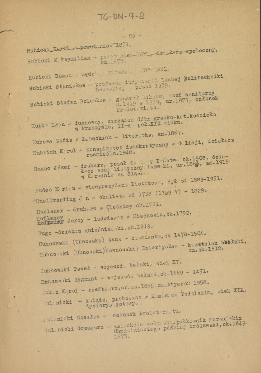 pismo z dnia 1 lutego 1958 r. redaktora naczelnego Polskiego Słownika Biograficznego profesora Kazimierza Lepszego w sprawie haseł na literę H do X tomu wraz z wykazem nazwisk osób przewidzianych do zamieszczenia ich biogramów w przewidzianym wydawnictwie, skan 52