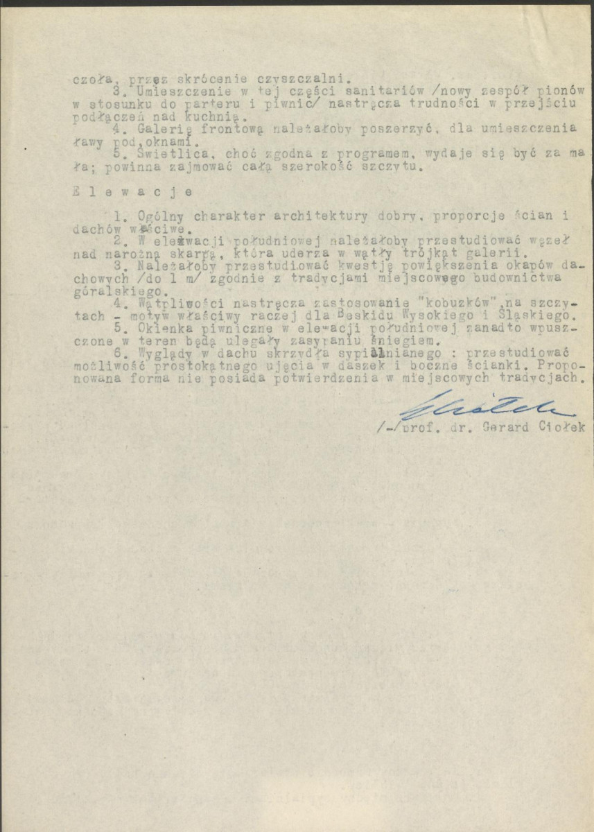Opinia z dnia 28 stycznia 1953 r. o projekcie szkicowym schroniska turystycznego na Lubaniu, skan 2
