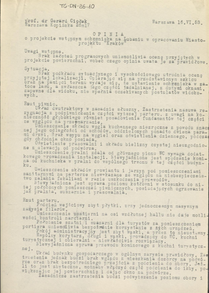 Opinia z dnia 28 stycznia 1953 r. o projekcie szkicowym schroniska turystycznego na Lubaniu, skan 3