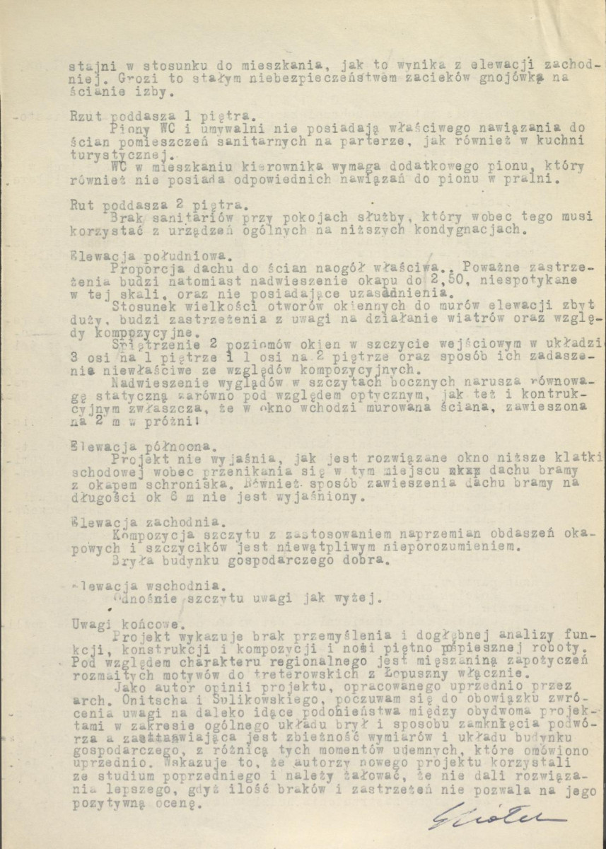 Opinia z dnia 28 stycznia 1953 r. o projekcie szkicowym schroniska turystycznego na Lubaniu, skan 4