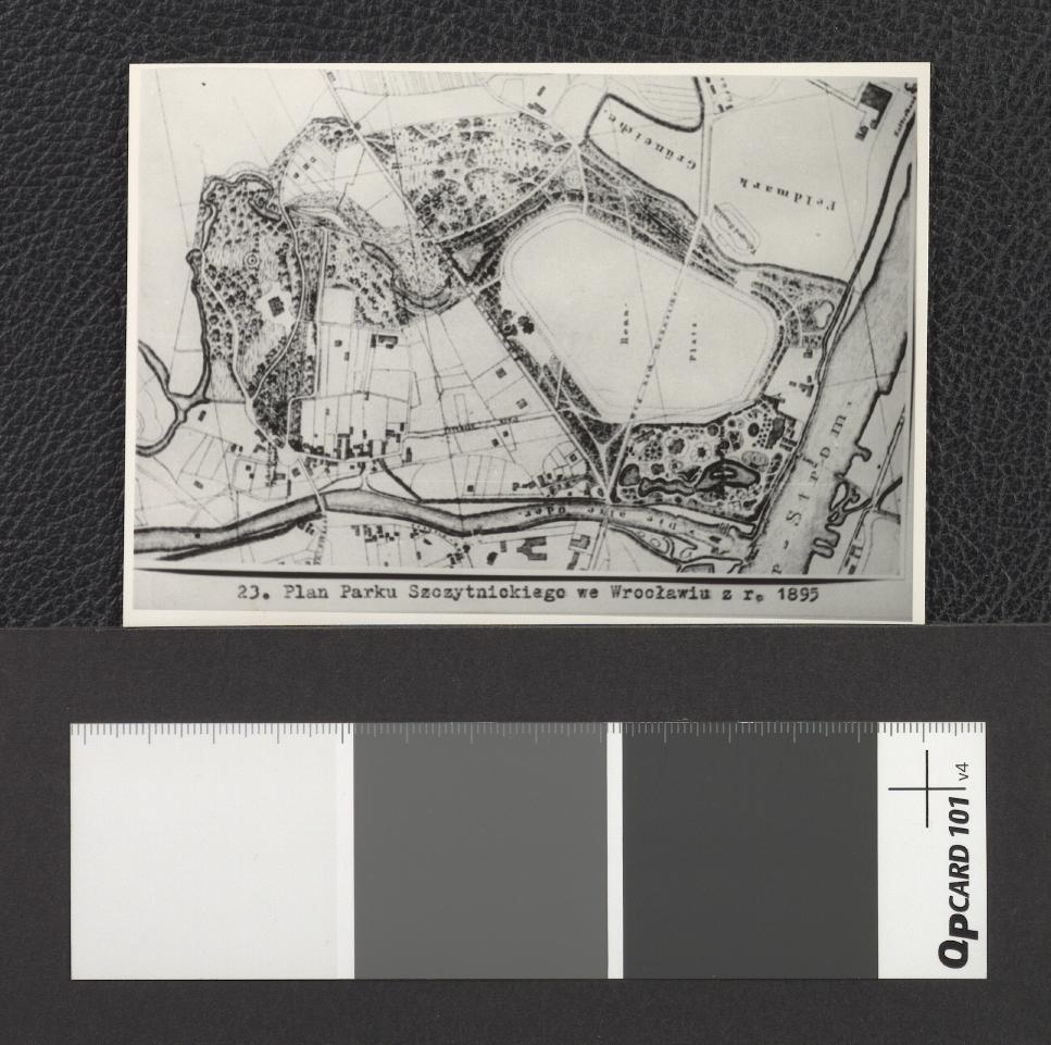fragmenty planów miasta z wyszczególnieniem obszarów zielonych, m.in. Parku Szczytnickiego z roku 1895, skan 2