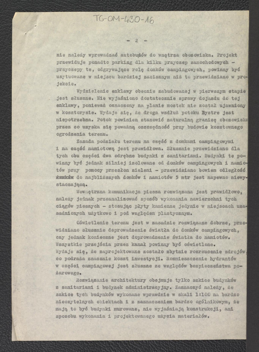 "Opinia o projekcie Obozowiska Turystycznego przy Rondzie w Zakopanem" z dnia 8 listopada 1959 roku, skan 2