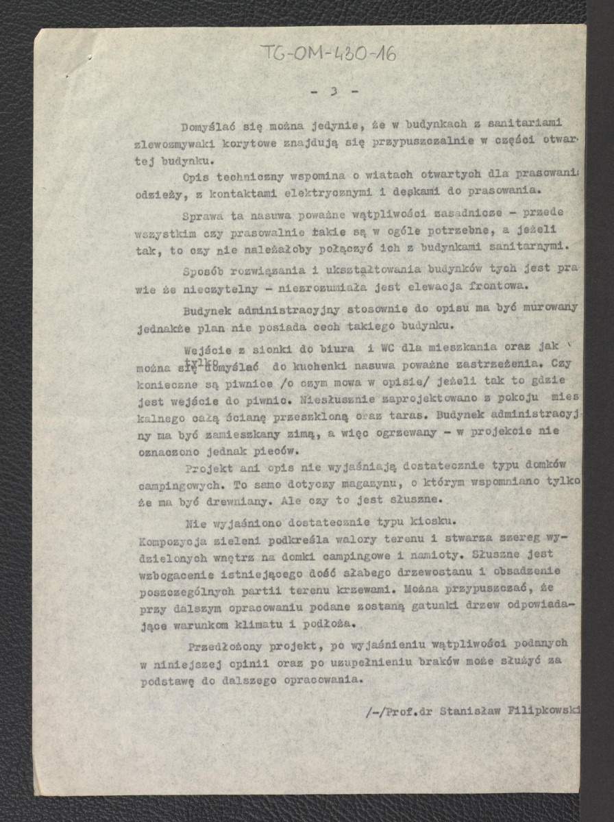 "Opinia o projekcie Obozowiska Turystycznego przy Rondzie w Zakopanem" z dnia 8 listopada 1959 roku, skan 3