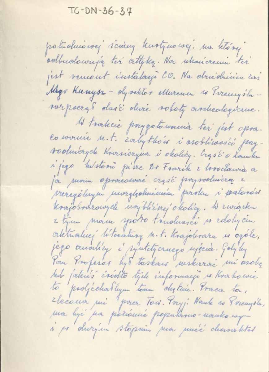 list (częściowo prywatny) Antoniego Mamulskiego z dnia 16 lipca 1964 r. zawierający m.in. informacje na temat remontu i badań archeologicznych zamku w Krasiczynie , skan 2