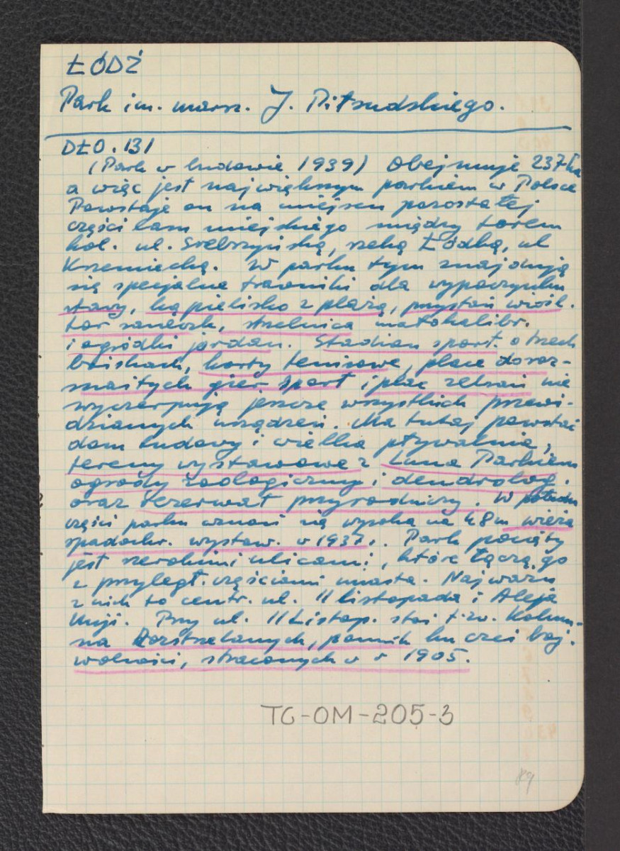 wypis z DŁO 131 dotyczący Parku im. Marszałka Piłsudskiego, skan 1