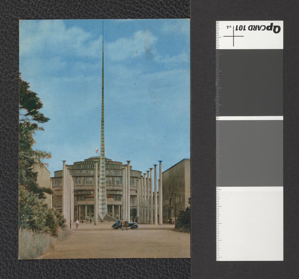 Hala Ludowa (fotografia barwna w formie pocztówki prawdopodobnie reprint przedwojennej pocztówki), skan 1