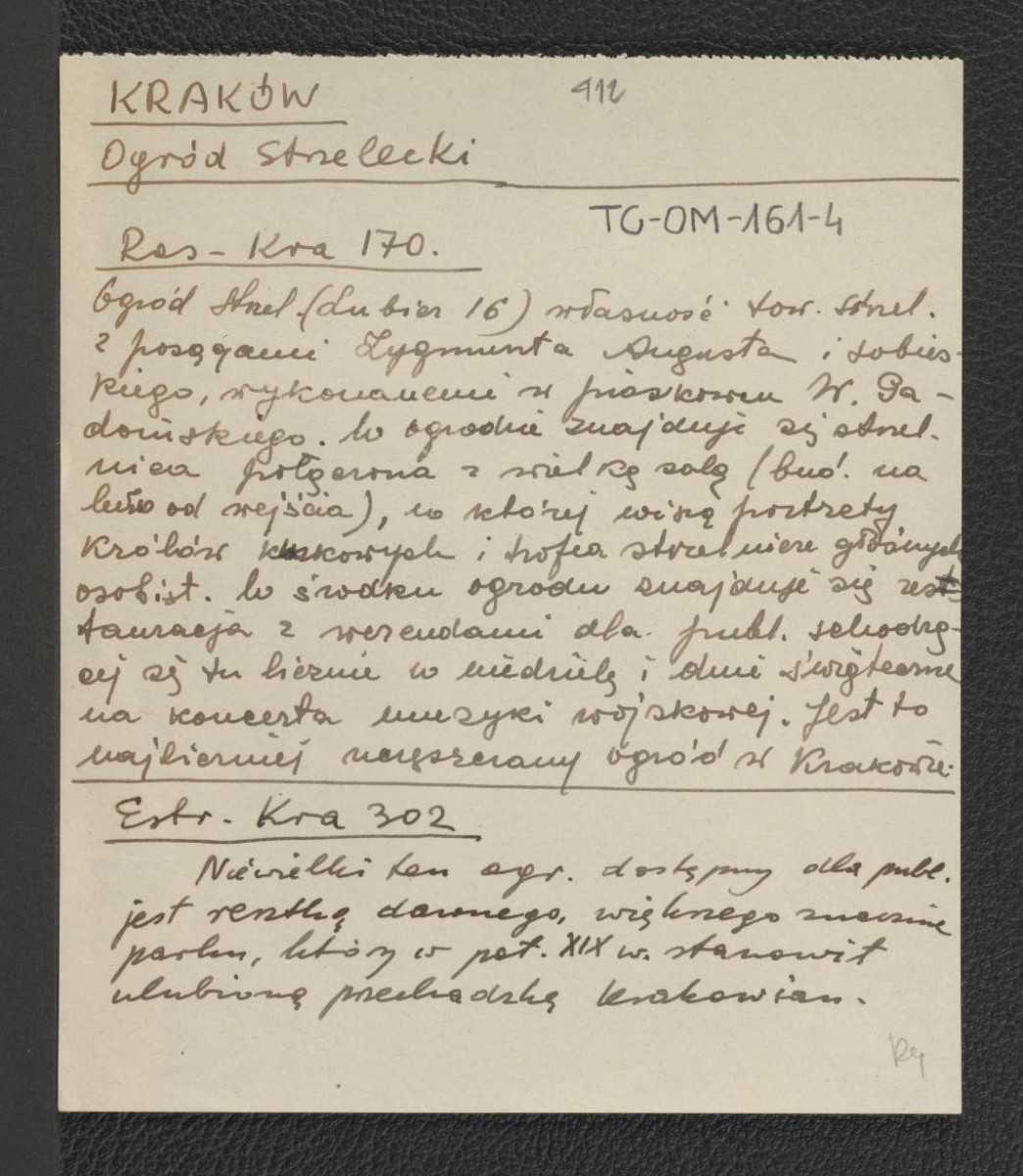 wypis z Ras-Kra, s. 170, Estreicher K., Kraków: przewodnik dla zwiedzających miasto i jego okolice, Kraków, 1931, s. 302 zawierającego zwięzłą charakterystykę miejscowego ogrodu, skan 1