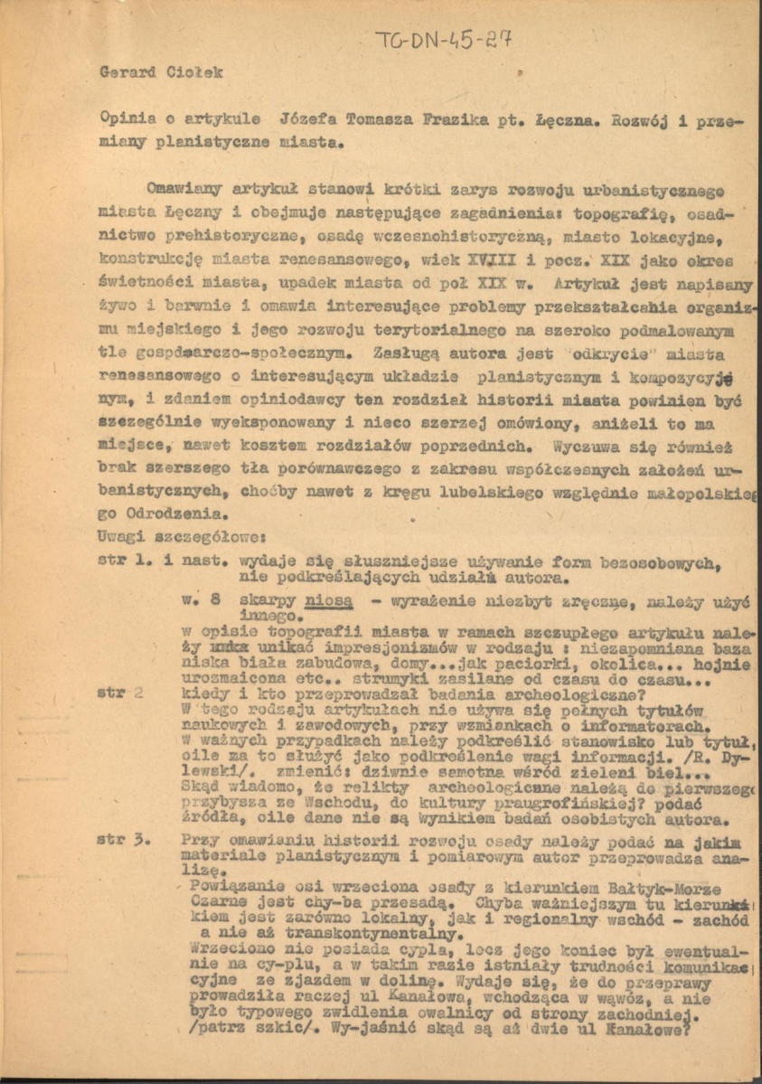 opinia z dnia 14 czerwca 1955 r. o artykule Władysława Grabskiego pt. "średniowieczne przedproża i podcienia krakowskich domów", skan 3