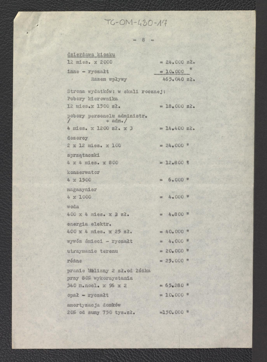 "Opinia do założeń projektowych, projektu wstępnego zagospodarowania, projektów szkicowych architektonicznych i zbiorczego zestawienia na budowę Obozowiska Turystycznego przy Rondzie w Zakopanem", skan 8