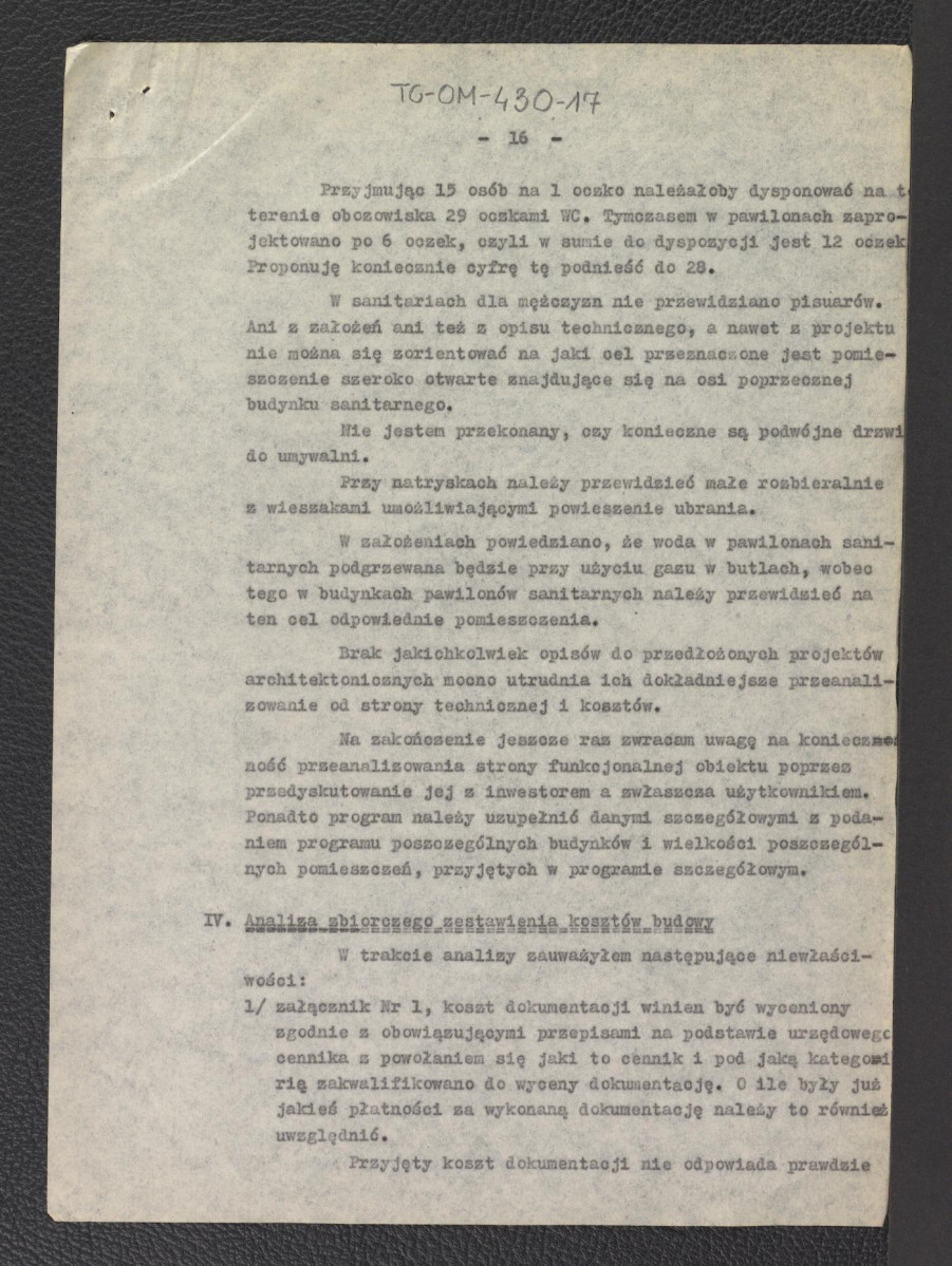 "Opinia do założeń projektowych, projektu wstępnego zagospodarowania, projektów szkicowych architektonicznych i zbiorczego zestawienia na budowę Obozowiska Turystycznego przy Rondzie w Zakopanem", skan 16