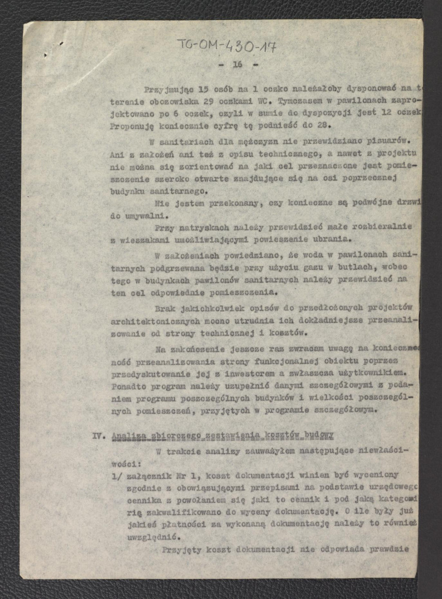 "Opinia do założeń projektowych, projektu wstępnego zagospodarowania, projektów szkicowych architektonicznych i zbiorczego zestawienia na budowę Obozowiska Turystycznego przy Rondzie w Zakopanem", skan 17