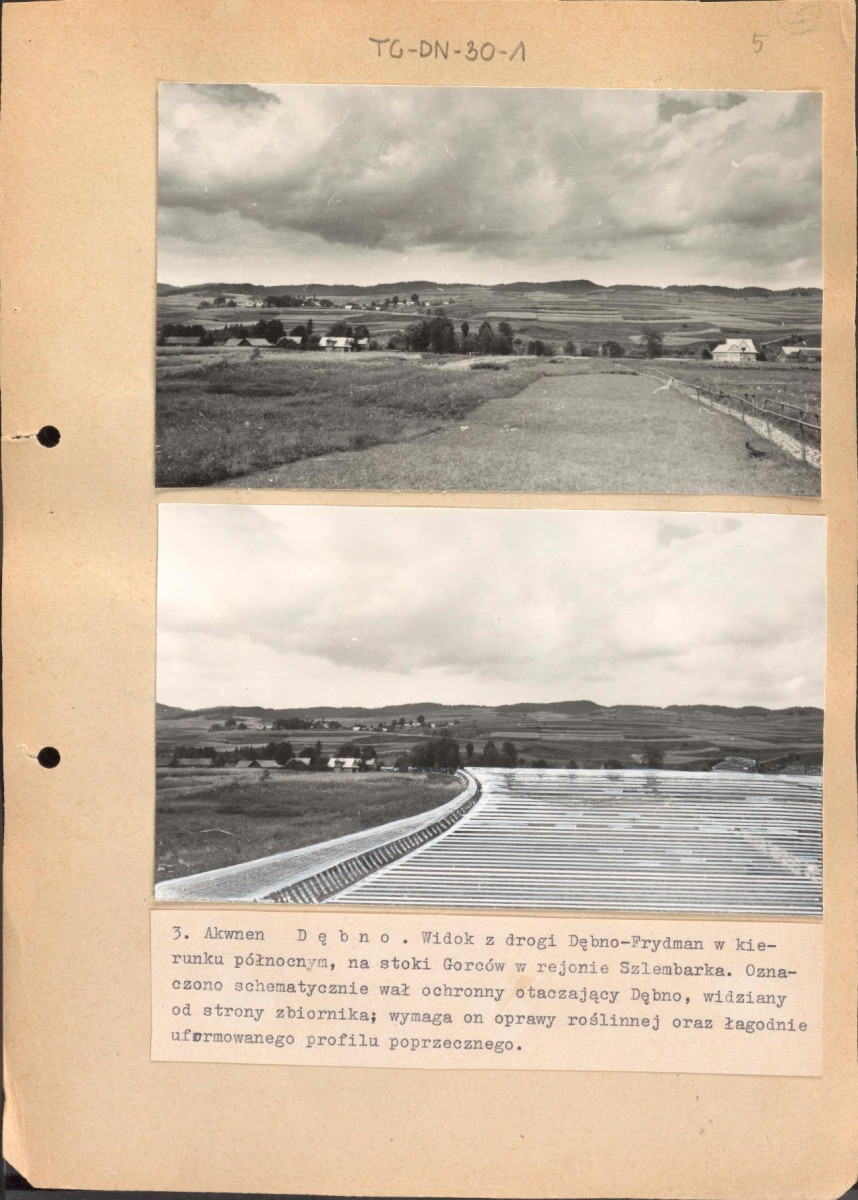 Poszyt zawierający "Zdjęcia fotograficzne porównawcze stanu istniejącego obrzeży oraz zmian spowodowanych utworzeniem zalewów" wykonane przez Gerarda Ciołka, skan 5