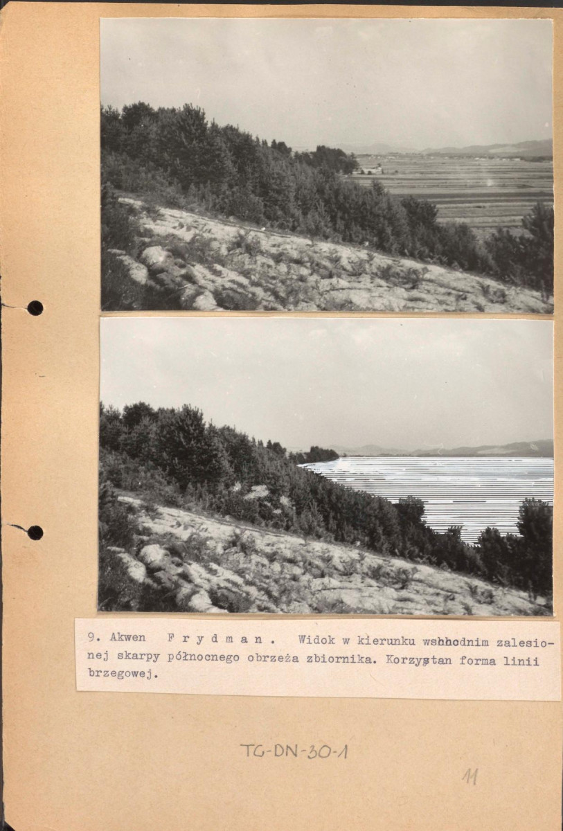 Poszyt zawierający "Zdjęcia fotograficzne porównawcze stanu istniejącego obrzeży oraz zmian spowodowanych utworzeniem zalewów" wykonane przez Gerarda Ciołka, skan 11