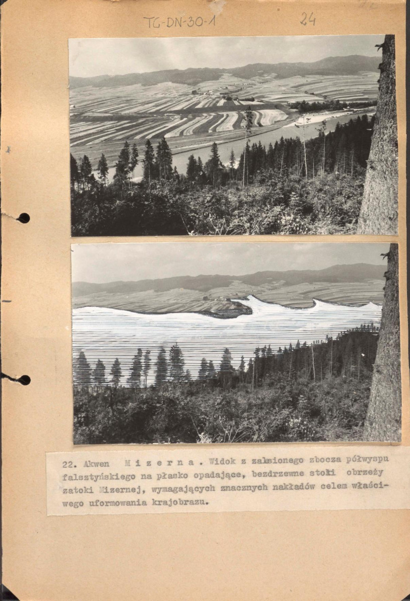 Poszyt zawierający "Zdjęcia fotograficzne porównawcze stanu istniejącego obrzeży oraz zmian spowodowanych utworzeniem zalewów" wykonane przez Gerarda Ciołka, skan 24