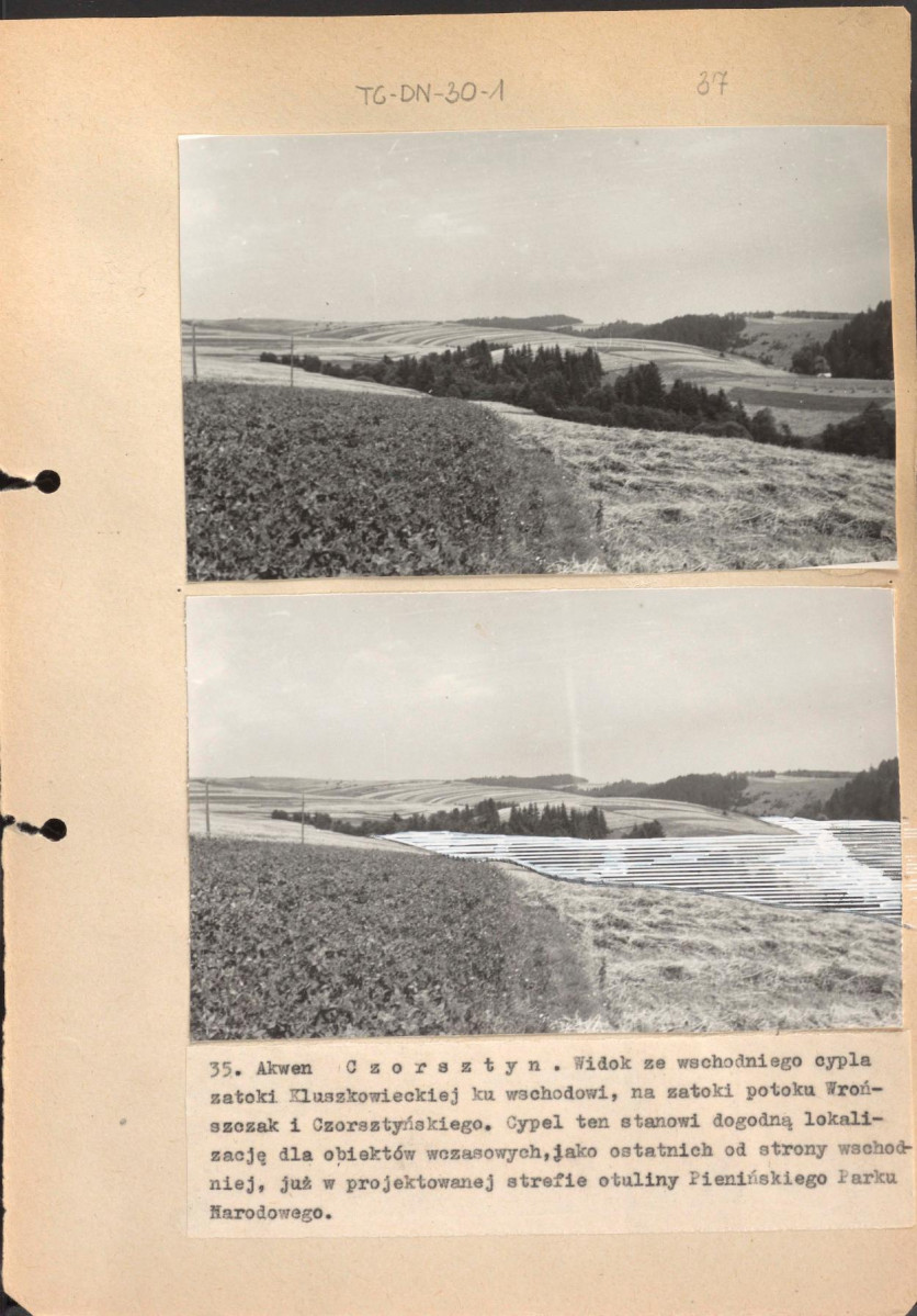 Poszyt zawierający "Zdjęcia fotograficzne porównawcze stanu istniejącego obrzeży oraz zmian spowodowanych utworzeniem zalewów" wykonane przez Gerarda Ciołka, skan 37