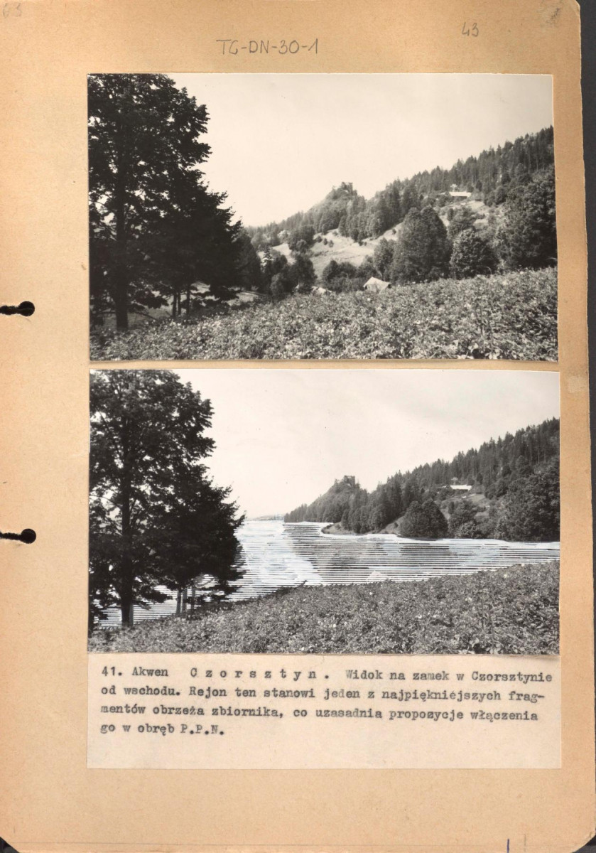 Poszyt zawierający "Zdjęcia fotograficzne porównawcze stanu istniejącego obrzeży oraz zmian spowodowanych utworzeniem zalewów" wykonane przez Gerarda Ciołka, skan 43