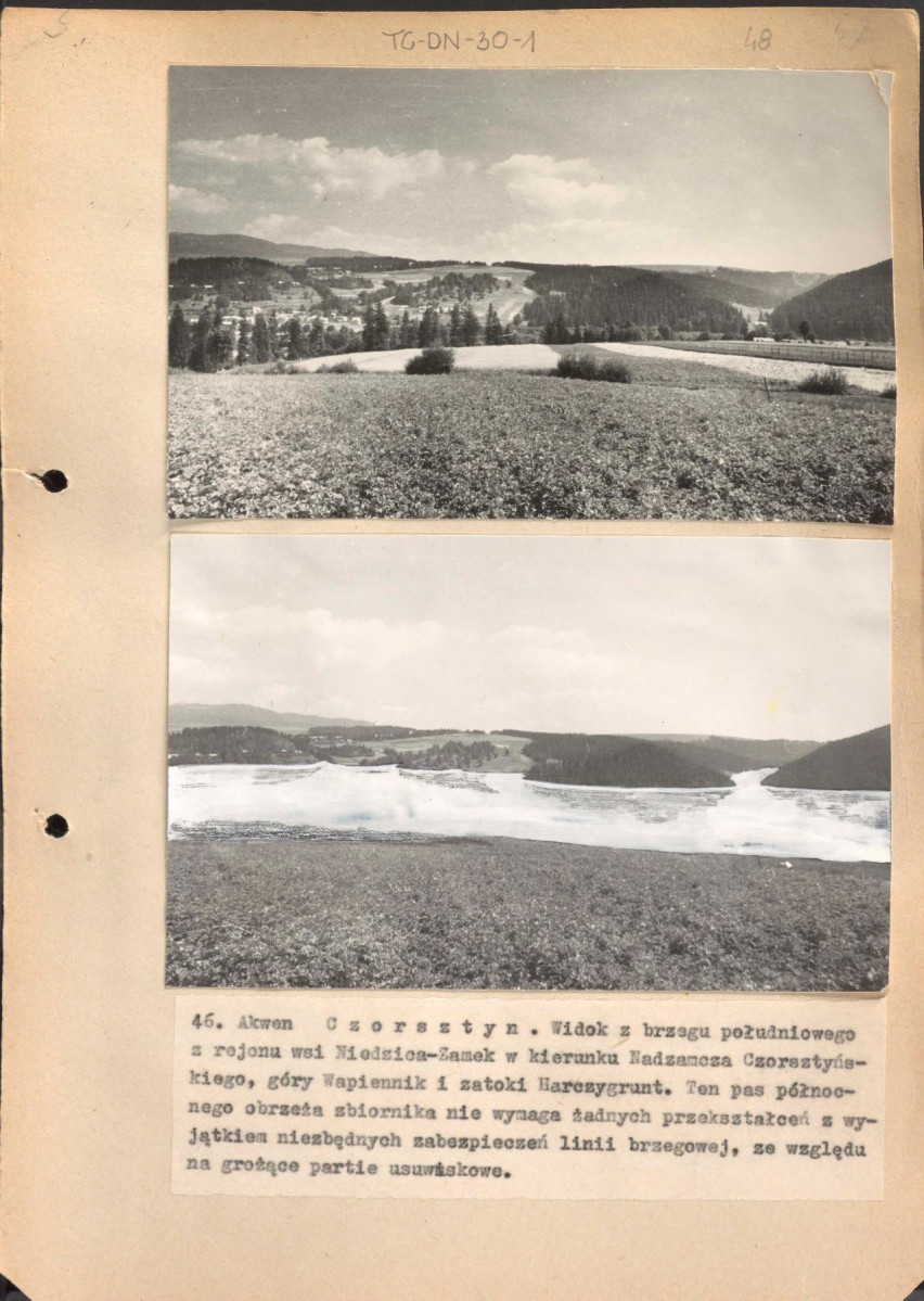 Poszyt zawierający "Zdjęcia fotograficzne porównawcze stanu istniejącego obrzeży oraz zmian spowodowanych utworzeniem zalewów" wykonane przez Gerarda Ciołka, skan 48