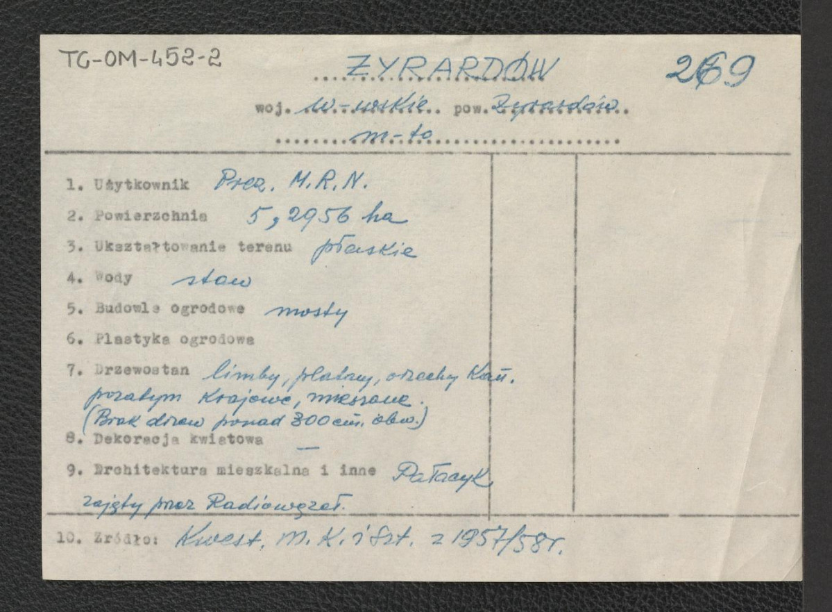 wypis z kwestionariusza Ministerstwa Kultury i Sztuki z 1957/1958 roku, skan 1