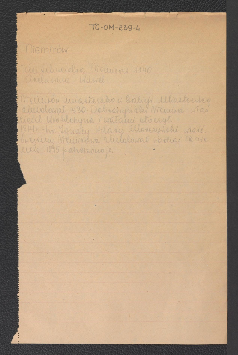 wypis z Tek Schneidera zawierający ważniejsze epizody w dziejach wspomnianej miejscowości, skan 1