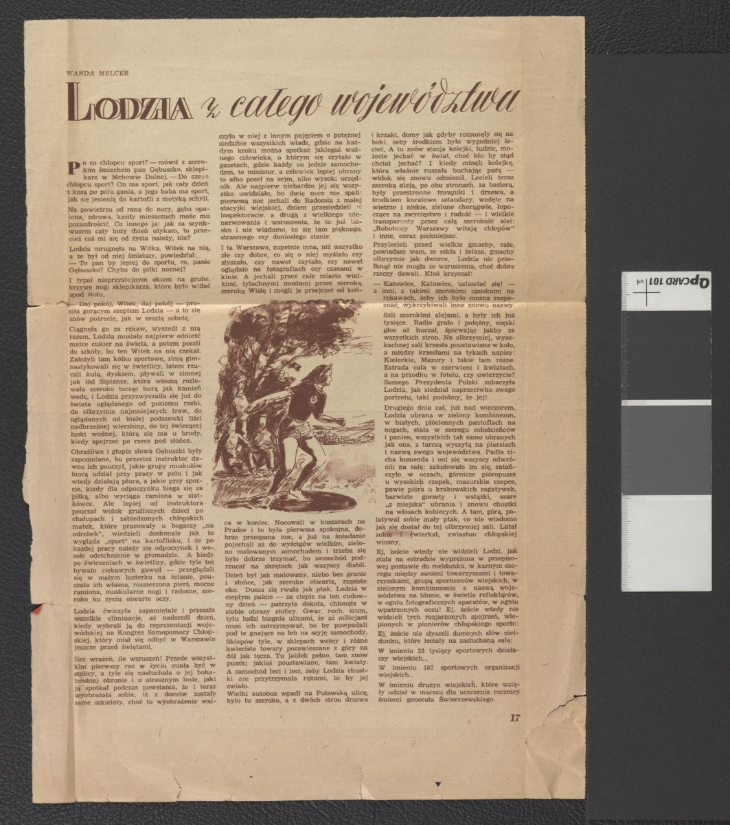 wycinek (strona) z czasopisma „Kobieta” nr 17, maj 1949 strony 17-18. Artykuł dotyczy pasów ochronnych (leśnych) na Stepach Salskich i Kamiennych. Dopisek odręczny: „Kobieta Warszawa 1949. Maj Nr 17”, skan 2
