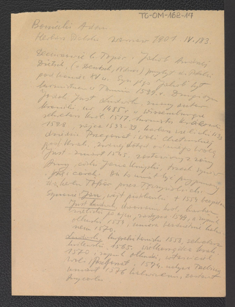 wypis z Łuszczkiewicz W., Sprawozdanie Konserwatorskie Hist. Szt. PAN. IV, 69, Kraków 1891; Chmiel A., Szkice krakowskie, Kraków 1939-1947, s. 184; Boniecki A., Herbarz Polski, t. IV, Warszawa 1901, s. 183 dotyczący miejscowego parku i jego dziejów, skan 5
