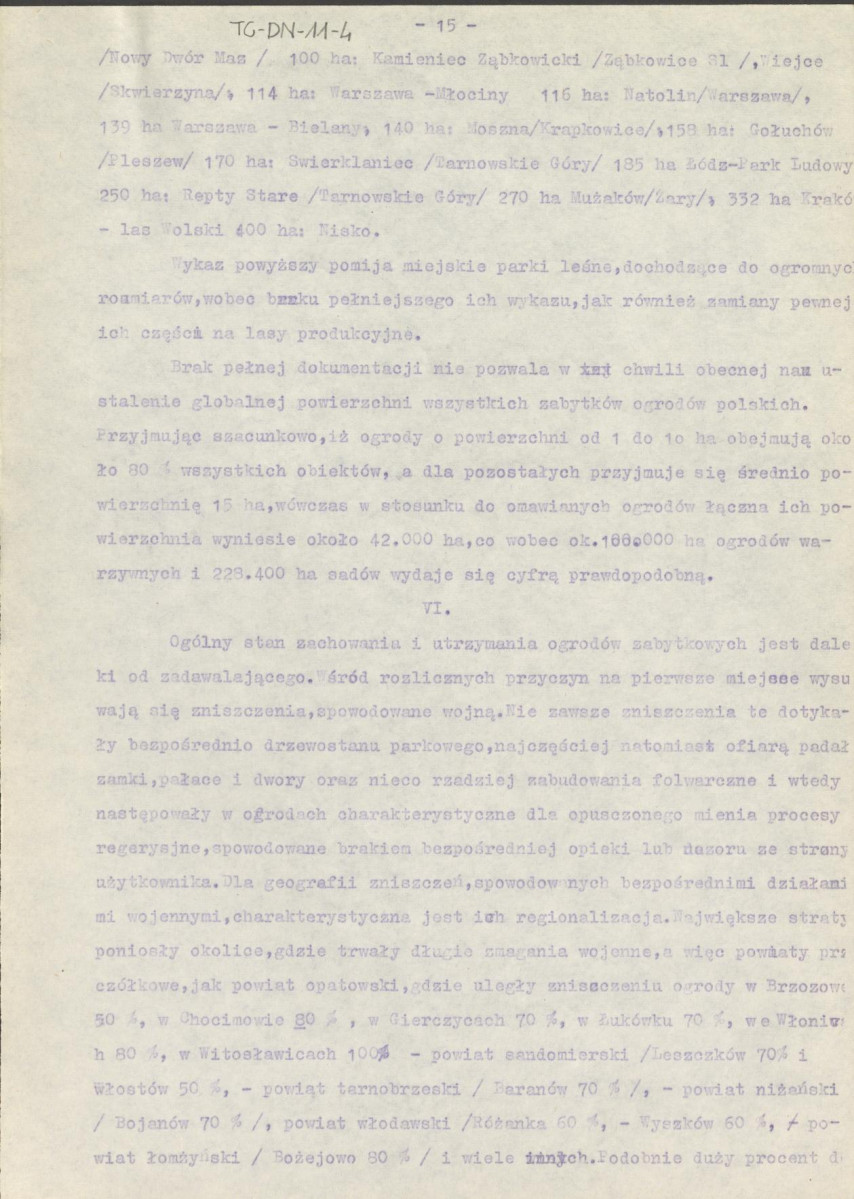 maszynopis artykułu Gerarda Ciołka "Konserwacja zabytkowych ogrodów i parków", skan 15