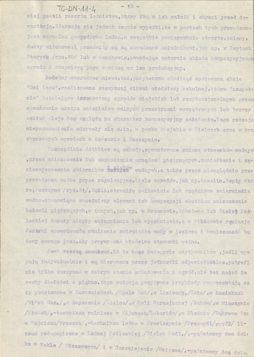 maszynopis artykułu Gerarda Ciołka "Konserwacja zabytkowych ogrodów i parków", skan 18