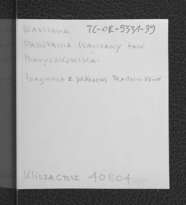 fotografia czarno-biała przedstawiająca tzw. panoramę baryczkowską Warszawy z fragmentem ukazującym Pałac Radziwiłłów, skan 2