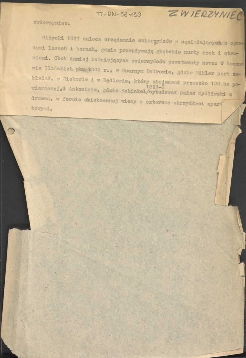 zwierzyniec - hasło przygotowane do Encyklopedii Powszechnej Sztuki Ogrodowej - fragment tekstu dotyczącego tego zagadnienia w Polsce, skan 1