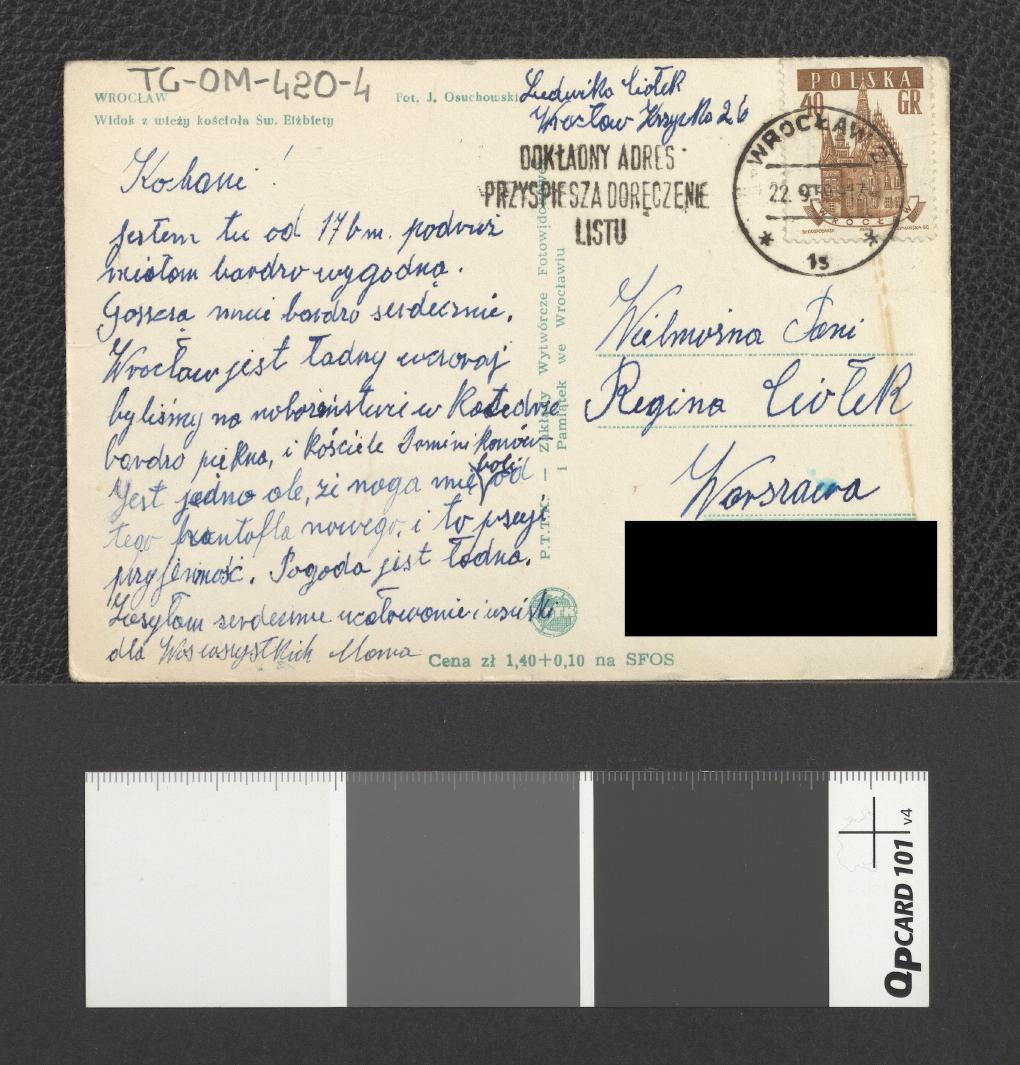 widok z wieży kościoła św. Elżbiety (fotografia dwubarwna w formie pocztówki), skan 2