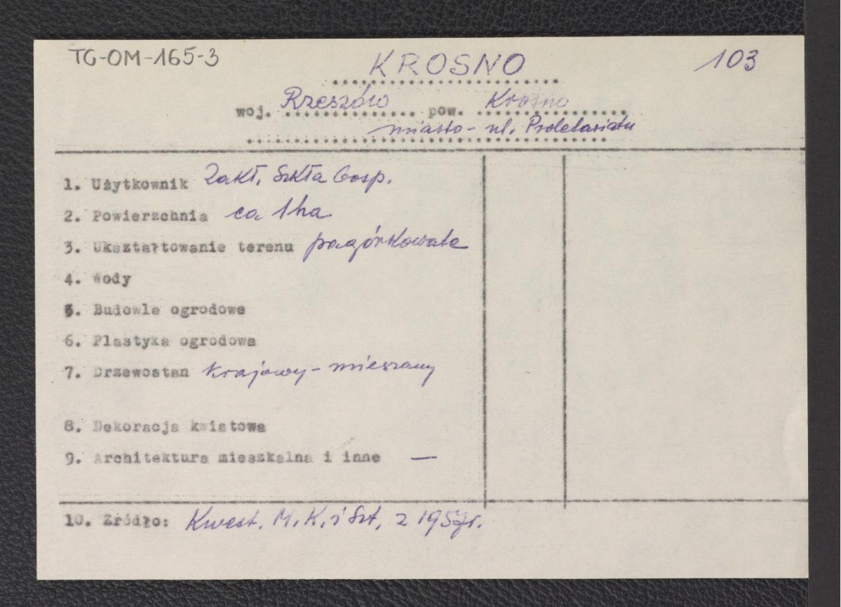 wypisy z Kwestionariusza Ministerstwa Kultury i Sztuki z 1957 r., skan 1