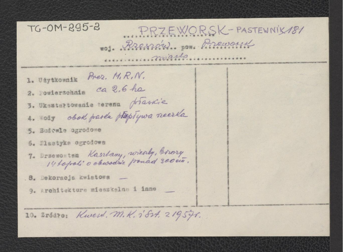 wypis z kwestionariusza Ministerstwa Kultury i Sztuki z 1957 roku, skan 1