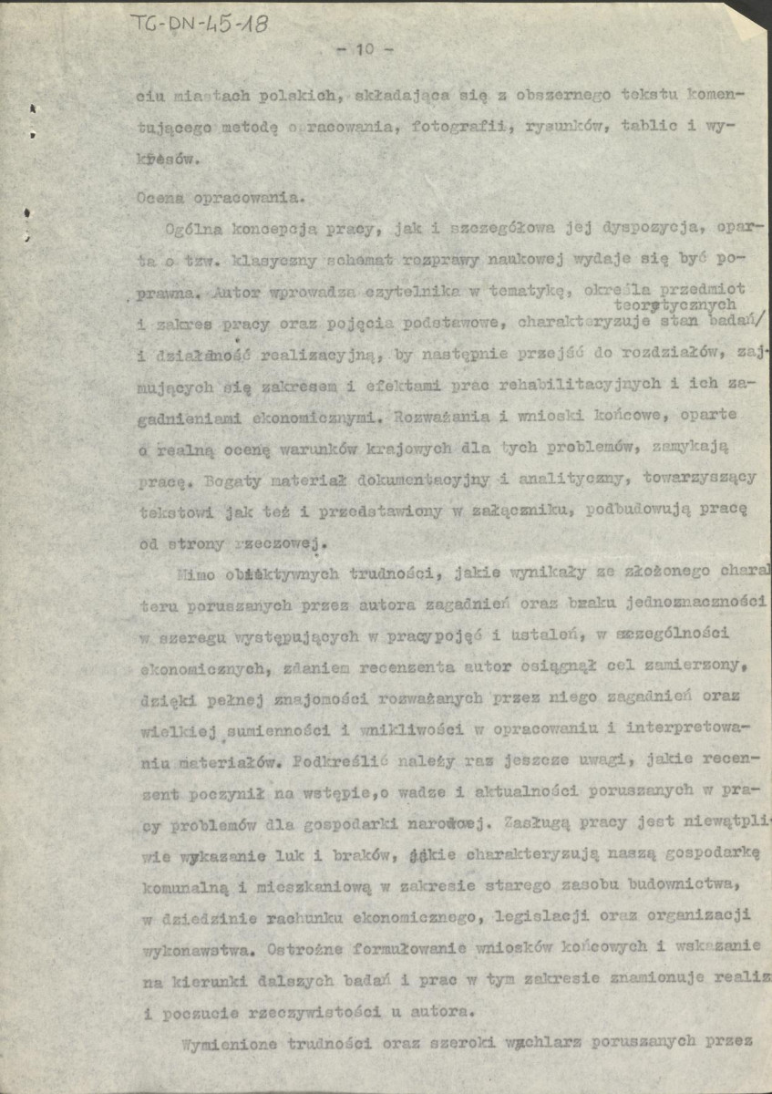 recenzja z dnia 23 maja 1961 r. pracy doktorskiej Józefa Vogtmana pt. "Rehabilitacja miejskich budynków mieszkalnych", skan 10