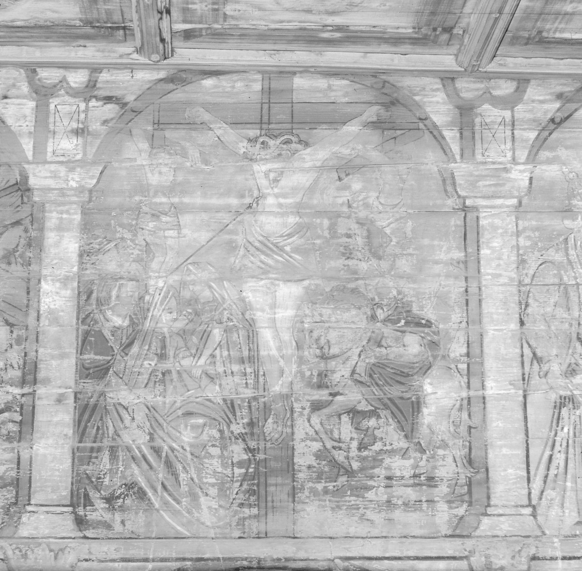 kościół parafialny pw. Matki Boskiej Różańcowej i św. Jana Kantego, 1527 r. - polichromia 1. połowa XVII w. - Ukrzyżowanie, skan 1