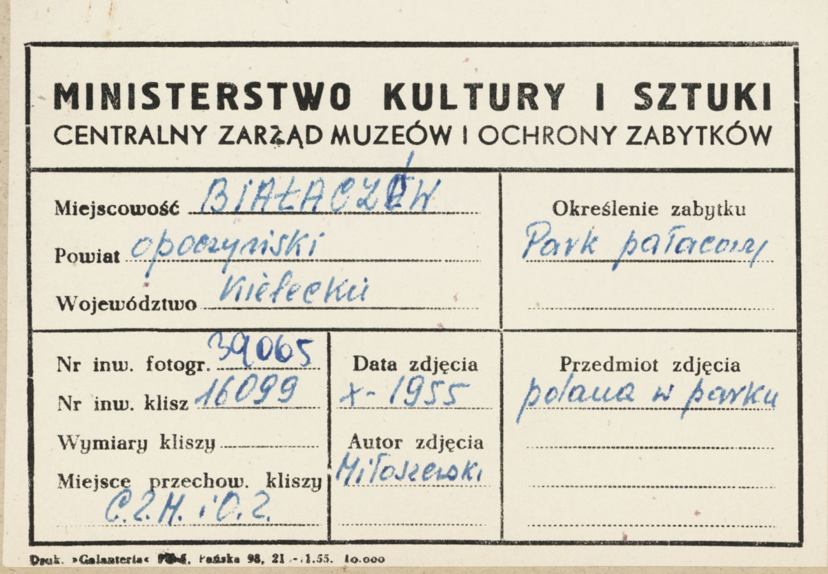 Zespół pałacowo - parkowy,  fragment parku - polana  - metryczka, skan 1