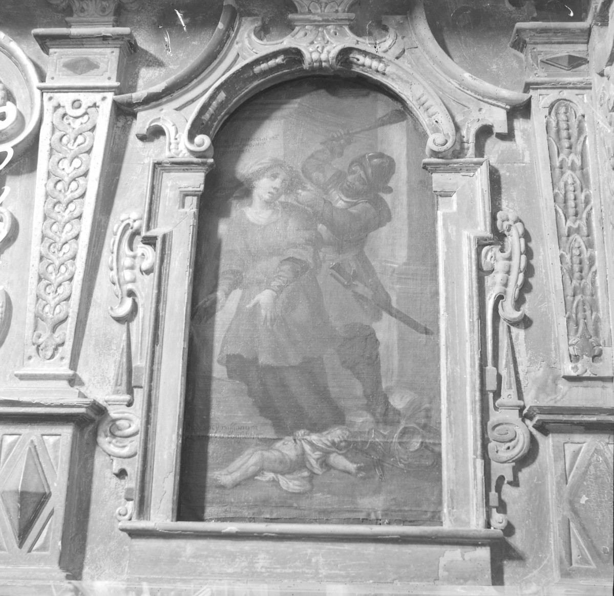 kościół parafialny pw. Nawrócenia św. Pawła - wnętrze: fragment stalle, skan 1