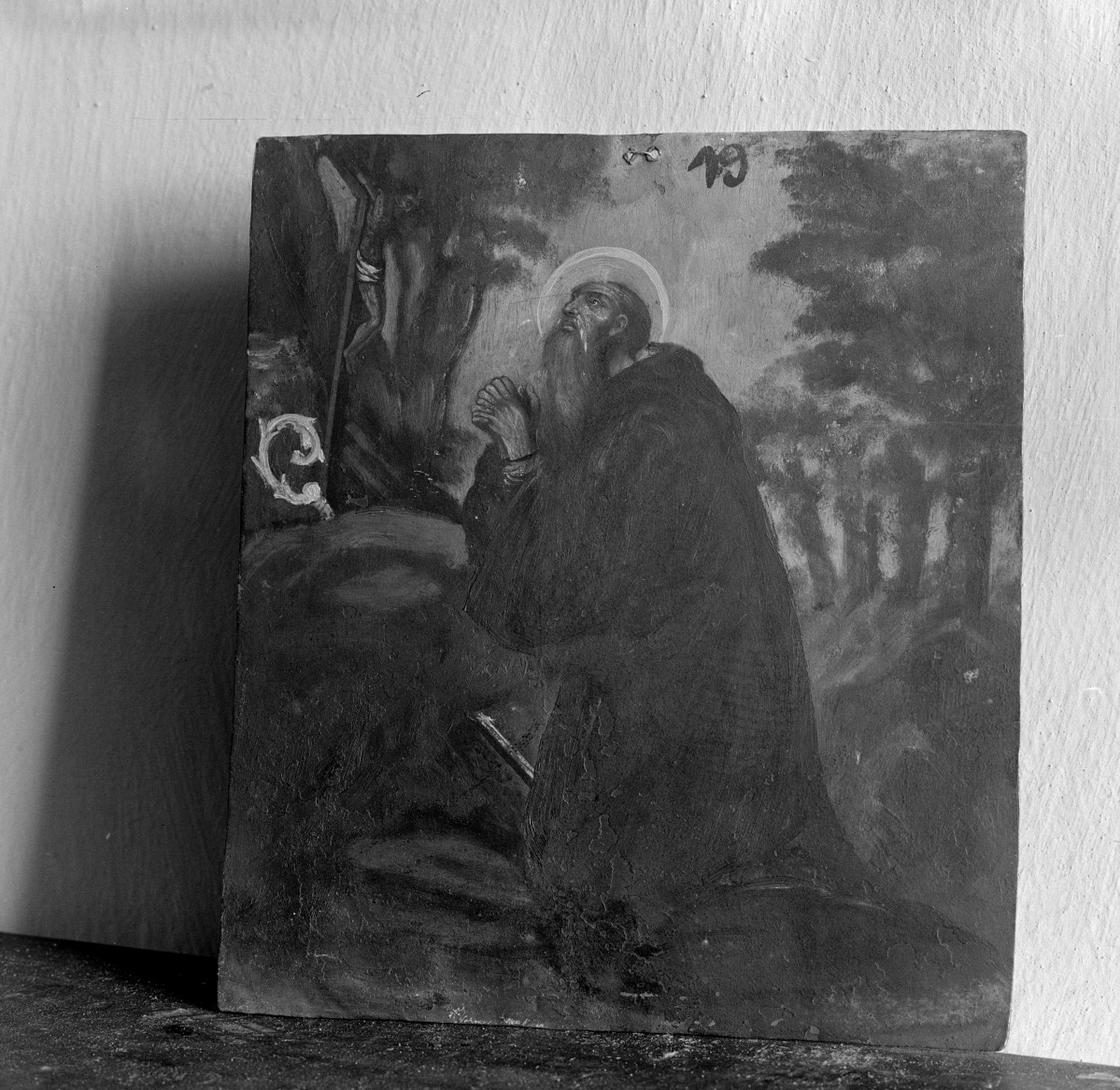 klasztor ss. Mniszek Benedyktynek - zbiory - obraz na szkle /rewers/ - św. Benedykt z XVIII / XVIII wieku, skan 1