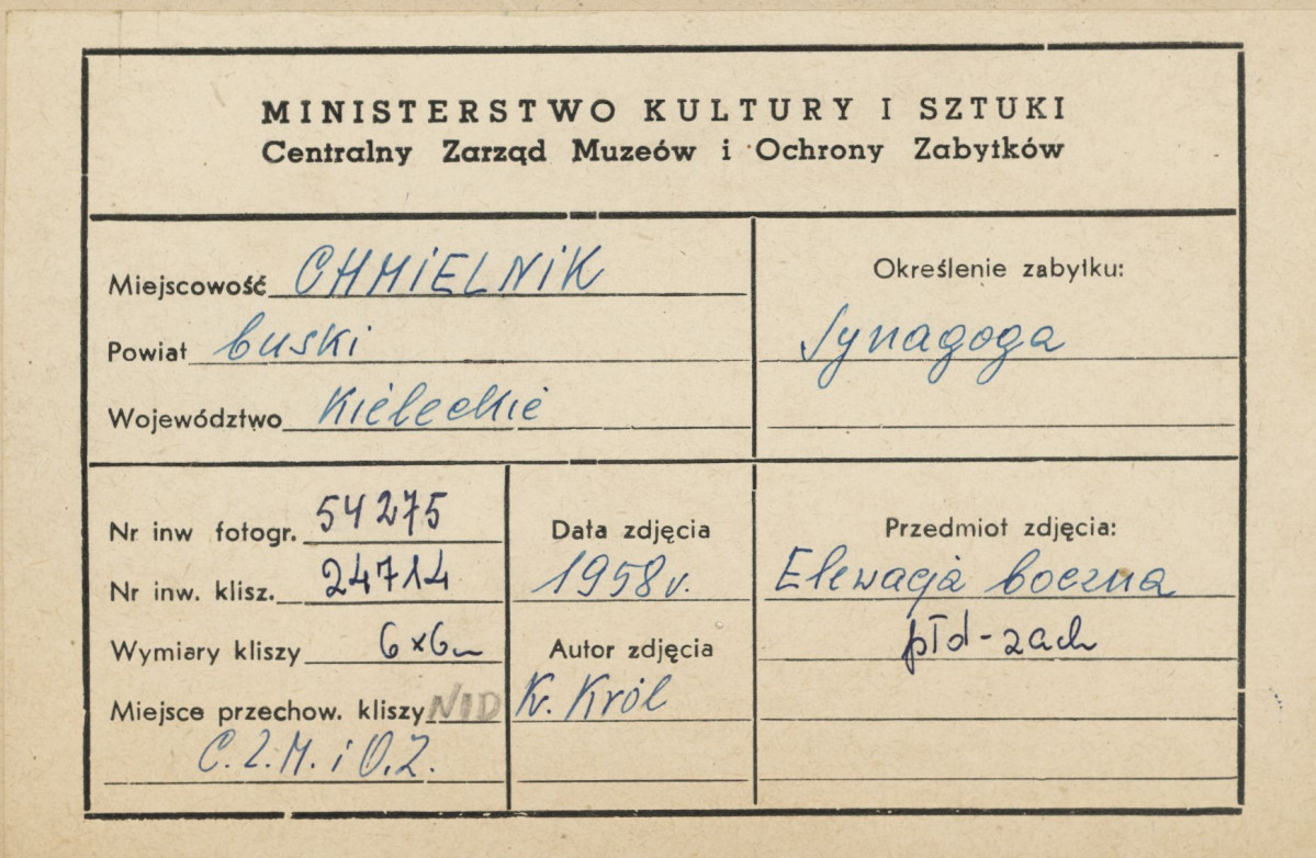 Synagoga - widok zewnętrzny od strony płd-zach. - metryczka, skan 1