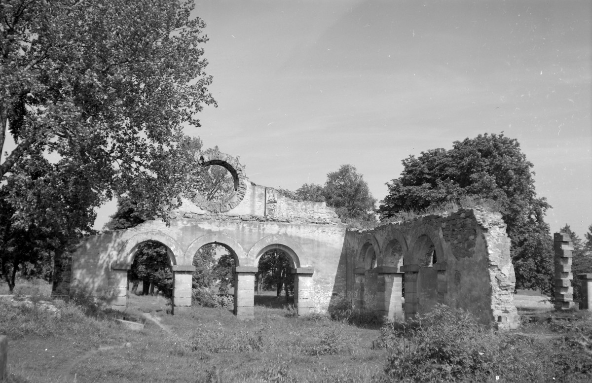 zakład i osiedle przemysłowe - ruina walcowni - widok od wschodu, skan 1