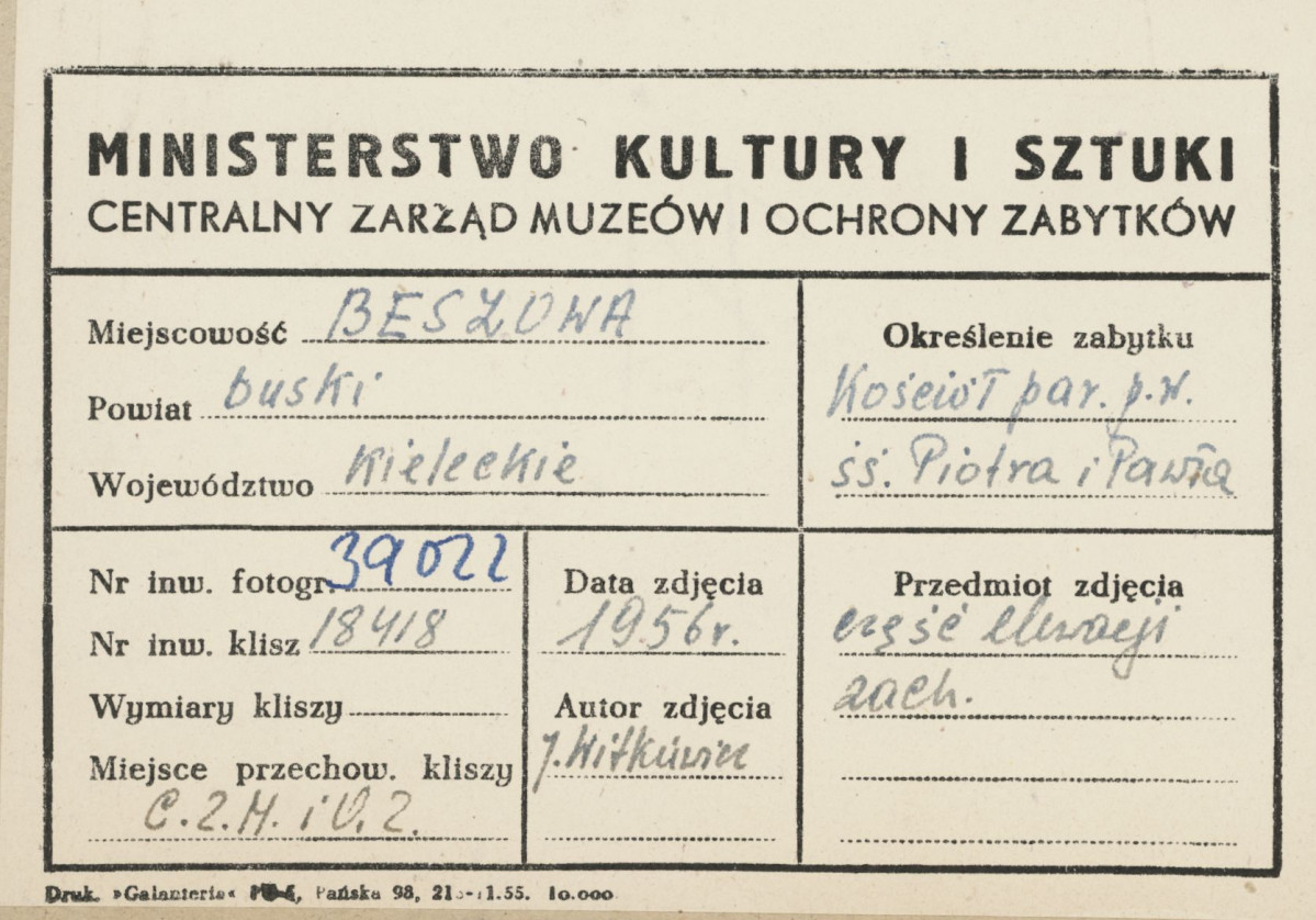 Kościół parafialny - fragment elewacji zachodniej - metryczka, skan 1