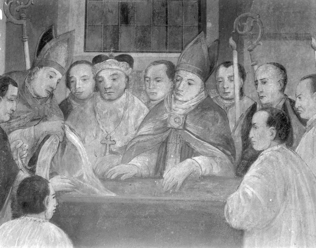 sanktuarium św. Jadwigi Śląskiej - kościół: stara kaplica św. Jadwigi, fragment polichromi, skan 1