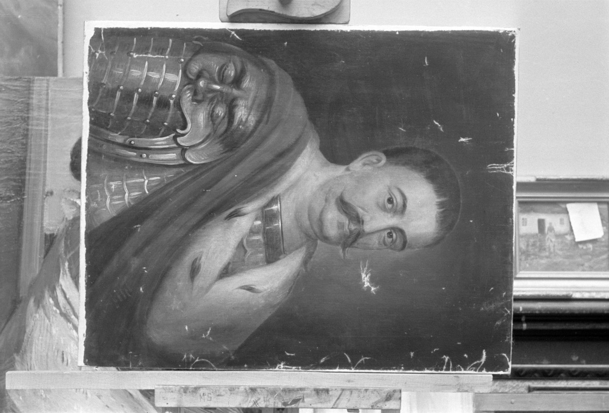 malarz nieznany - portret Sobieskiego w  zbroi i gronostajowym płaszczu, olej na płótnie, Muzeum Narodowe w Warszawie, skan 1