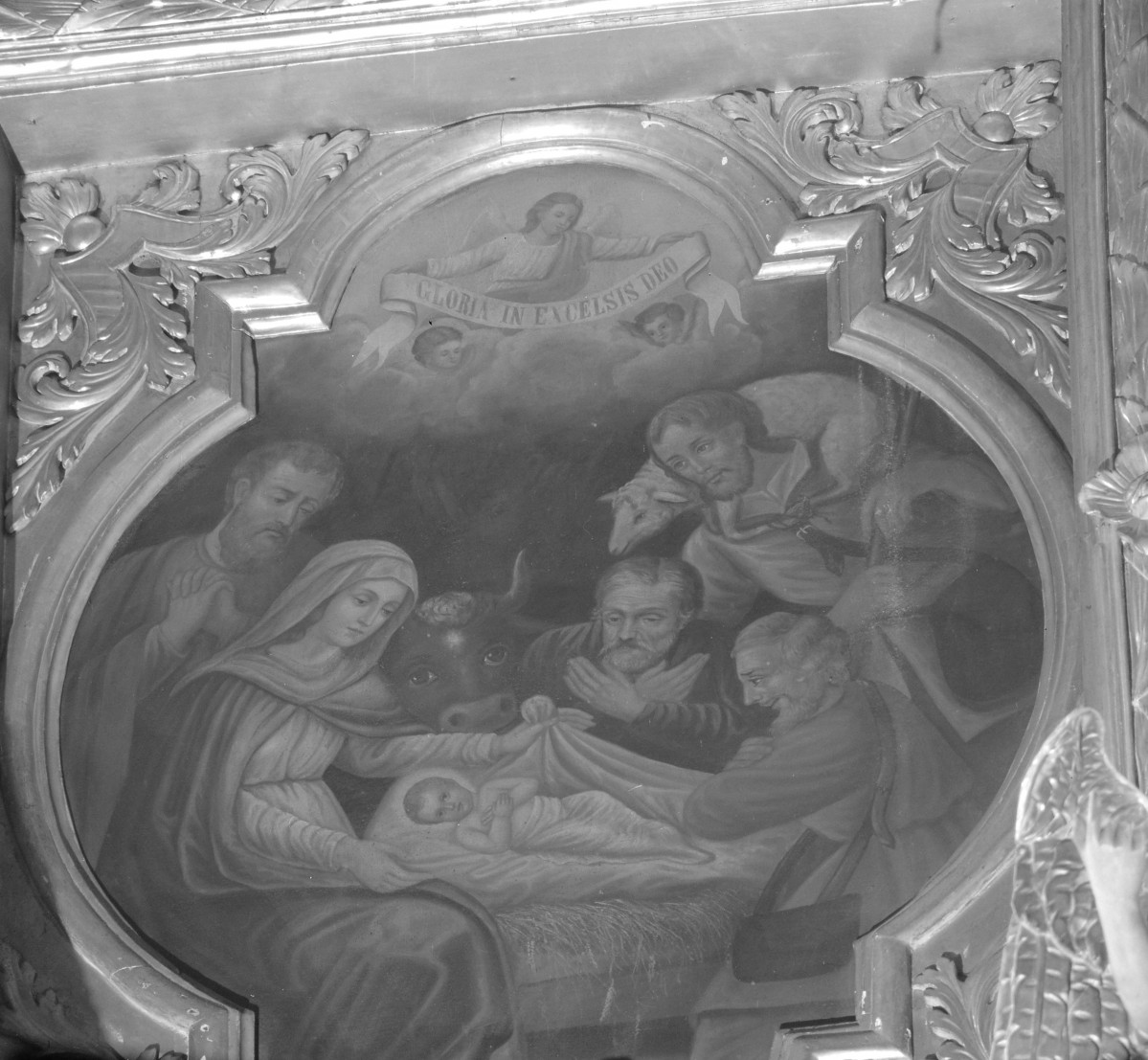 Kościół św. Jan Chrzciciela i św. Jana Ewangelisty - wnętrz kościoła górnego: ołtarz główny obraz "Adoracja Dzieciątka", skan 1