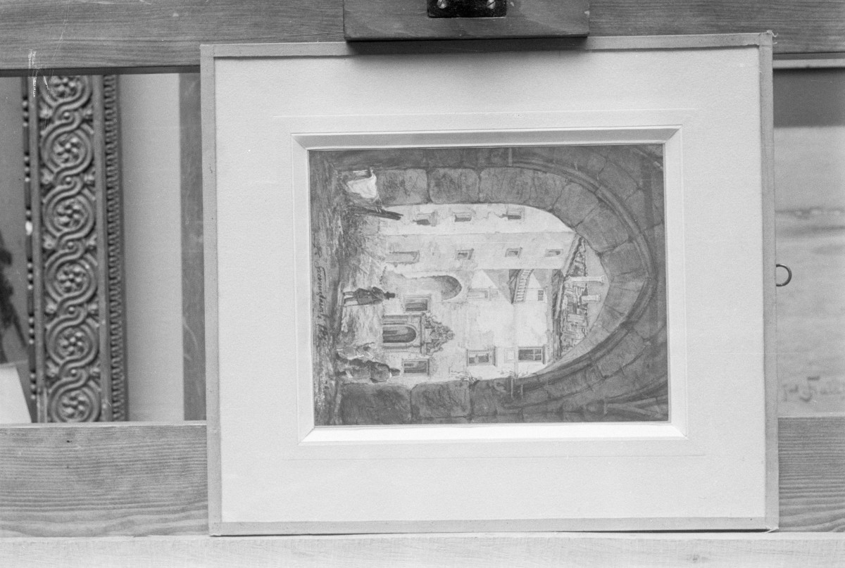 Józef Szermentowski - zamek w Szydłowcu, akwarela, Muzeum Świętokrzyskie w Kielcach (ob. Muzeum Narodowe w Kielcach), skan 1