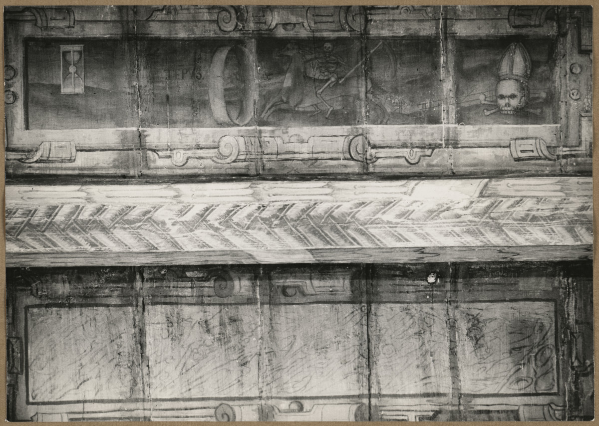 Pałac biskupów - wnętrze, d. sala jadalna, fragment polichromii stropu , skan 1