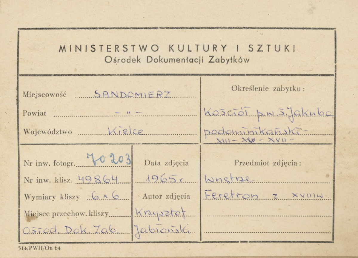  Zespół klasztorny Dominikanów - kościół , feretron z obrazem z przedstawieniem świętego - metryczka, skan 1
