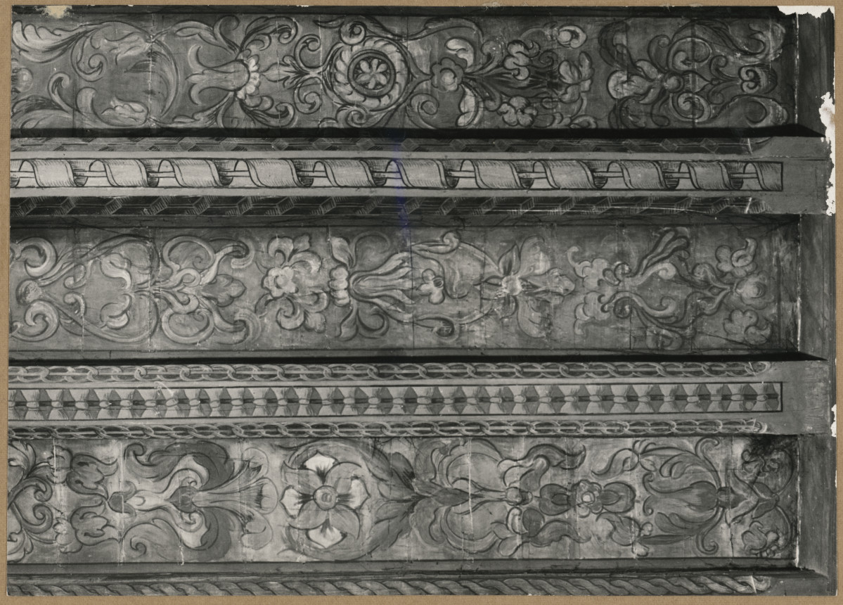 Pałac biskupów - wnętrze , I pokój kapituły,  fragment polichromii stropu, skan 1