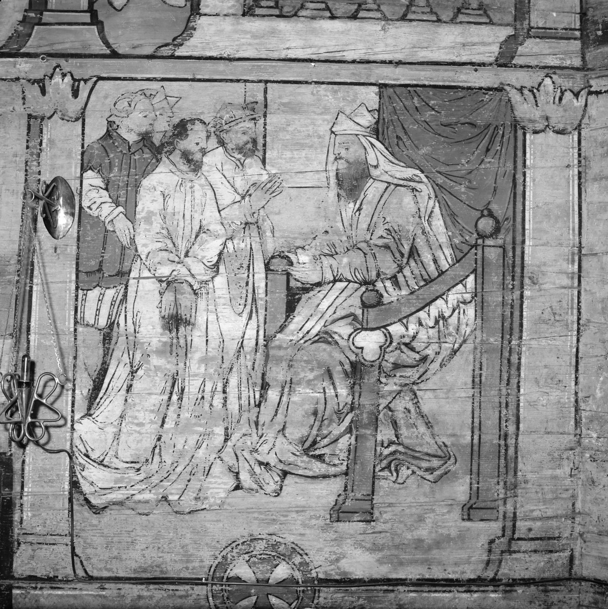 kościół parafialny pw. Matki Boskiej Różańcowej i św. Jana Kantego, 1527 r. - polichromia 1. połowa XVII w. - Chrystus przed Arcykapłanem, skan 1